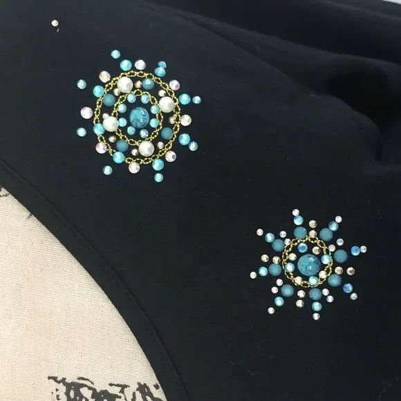 Quacker Factory L Large Shirt Black Beaded - Picture 3 of 7